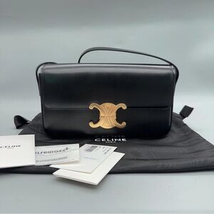 Celine Classic Triomphe Medium Shoulder Bag in Black Leather